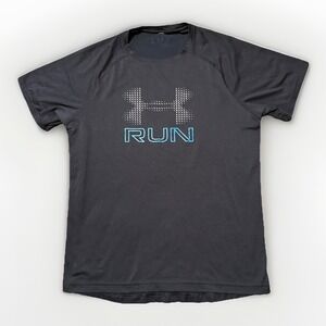 Under Armour Run Shirt Men's Large‎ Blue Black Short Sleeve Performance Fitted